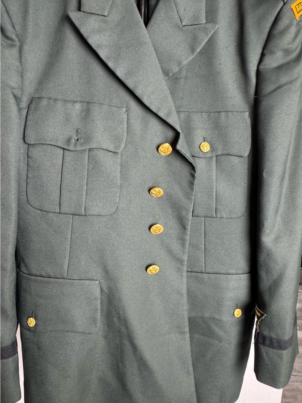 Men's Double-Breasted Military Style Green Coat with Gold Buttons